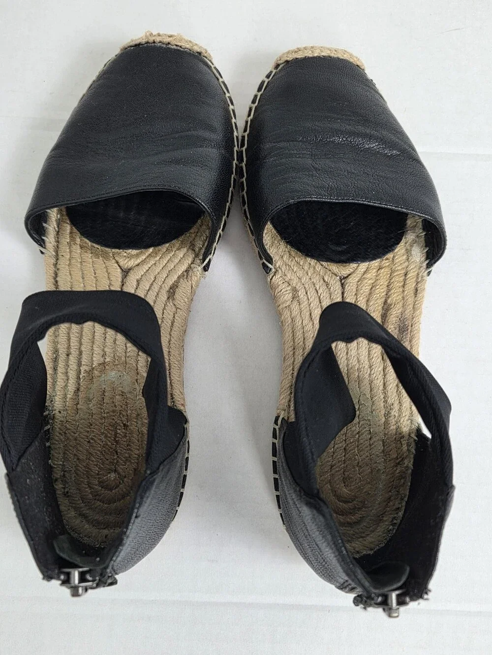 Eileen Fisher Coy Jute Insole Espadrille Black Flat Sandals Size 7.5